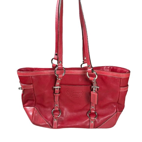 Coach Handbags - Coach East West Tote Purse Red Leather F12343 Shoulder / Handbag